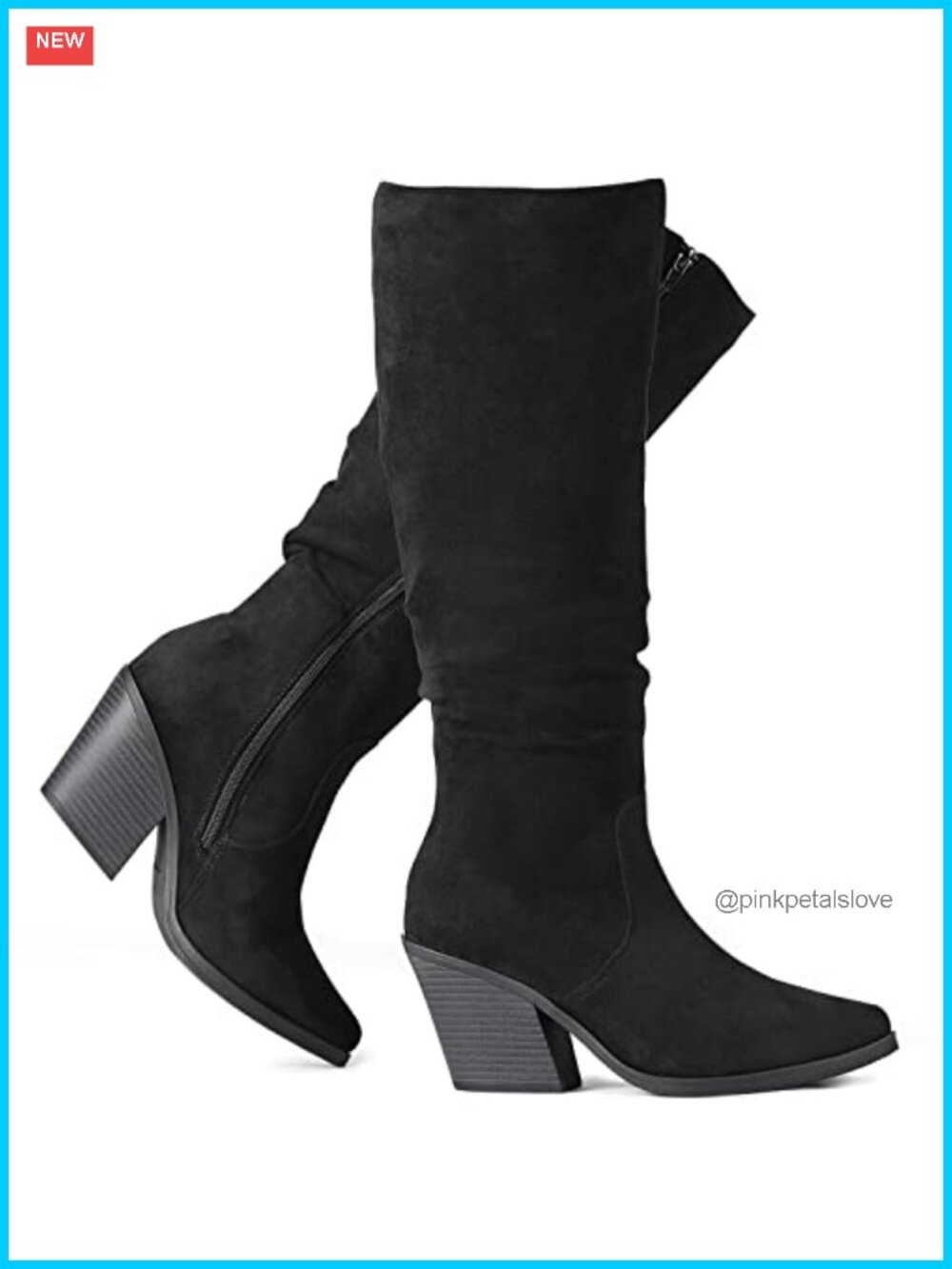 Faux Suede Slouch Knee High Boots Chunky Heel Side Zip Casual Tall Boots